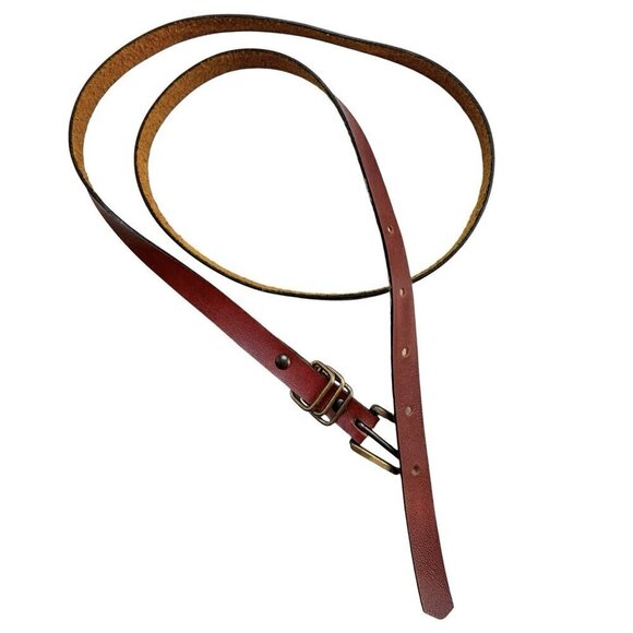 VTG 60s Leather Skinny Belt Brass Buckle Oxblood Color Women’s 33.5” S Academia main image 5